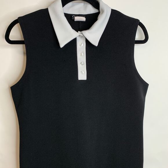 Vintage Black White Collared Dress Sz Large - Picture 6 of 9